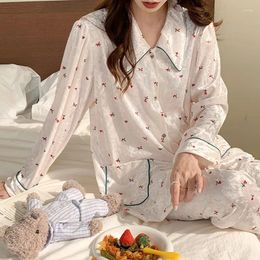 Women's Sleepwear Velour Pajamas Two Piece Set Homewear Print Flower Lapel Female Pijamas Suit Spring Autumn Velvet LoungeWear