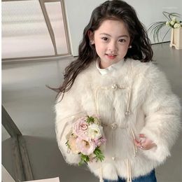 Jackets Coats Girls Furs Childrens Clothing Winter Pearl Button Cotton Outerwear Lively Loose Gorgeous Sweet Versatile Light Luxury