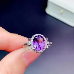 Cluster Rings Fashion Silver Crystal Ring For Woman 6mm 8mm VVS Grade Natural Amethyst Solid 925 Jewelry