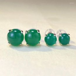 Stud Earrings 2024 S925 Silver 6mm Simulated Green Jade Marrow Retro Classic Fashion European And American Style
