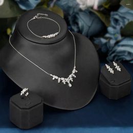 Necklace Earrings Set Stylish 4 PCS Jewelry Bracelet Ring Cubic Zirconia Wedding Gift For Romantic Brides