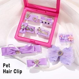 Dog Apparel Pet Grooming Flower Purple Bows Accessories Comb Hairpin BB Diy Lace Hair Clips Teeth Pure Hand Around Maltese Yorkshire