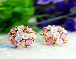 Stud Selling Brand Jewery Luxury Crystal Double Imitation Earrings For Women Ceramic Flowers Summer Style4041282