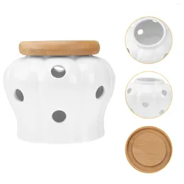 Storage Bottles Garlic Keeper Ceramic Jar Container Pumpkin Shape Kitchen With Wooden Lid For Home (
