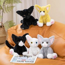 Simulation Cute Devon Rex Cats Plush Doll Black Cat Stuffed Soft Kawaii Kitten Plushie Pet Toy Room Decoration Birthday Gift 240202