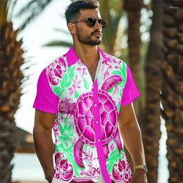 Men's Casual Shirts Turtle Sea Life Vacation Hawaii 3D Printed Shirt Button Up Short Sleeve Summer Beach