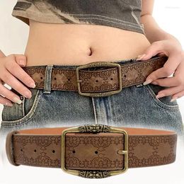 Belts 2024 American Retro Belt For Women Y2K Spicy Girl PU Lether Jeans Skirts Ins Style Fashion Pattern Print Brown Waistband