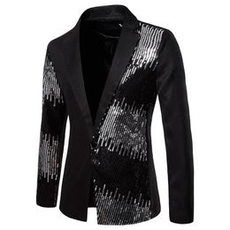 style Shiny Black Sequin Glitter Suit Coats Men Slim Fit Single Button Blazer Jacket Mens Party Stage Singer Blazer S-2XL 240118