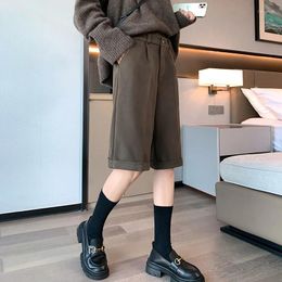 Women's Shorts Maillard Woollen For Women In Autumn And Winter 2024 5-point High Waist Straight Tube Thin Wide Leg Bottomed Boots