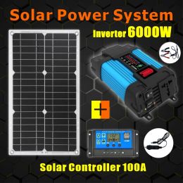 6000W Solar Inverter Solar Panel System DC 12V To AC 110V-220V Solar Improved Sine Wave Converter Intelligent Battery Charging