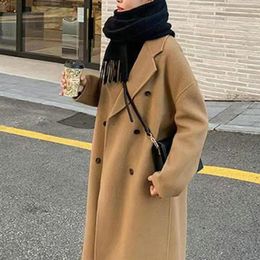 Women's Jackets Woolen Coat Buttons Closure Turn-Down Collar Side Pockets Double-breasted Windproof Women Overcoat Everyday Collocation