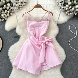Casual Dresses Bodycon Dress Strapless Backless Bow Decoration Solid For Women Summer Vocation Beach A-line Vestidos Street Dropship