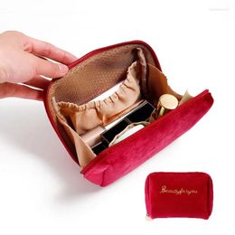 Cosmetic Bags Women's Bag Zipper Velvet Letter Embroidery Solid Make Up Pouch For Cosmetics Toiletry Case Female