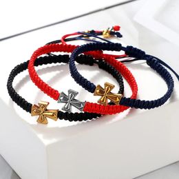 Link Bracelets Men Cross Bracelet Handmade Thread Braided Lucky Tibetan Buddhist Women Adjustable Size Bangles Multicolors Wristband