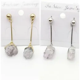 Dangle Earrings Brand Jewellery Natural Quartz Crystal Druse Gems Jewellery Women Push Back Earring Irregular Stone Charms Brinco