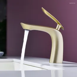 Bathroom Sink Faucets Brush Gold Basin Faucet Single Lever And Cold Lead Free Mixer Tap Solid Brass Lavtory