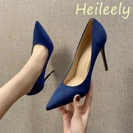 6cm Fashion Thin High Heel Flock Pointed Toe Pumps Banquet Blue Shoes for Women 39 40 41 240119