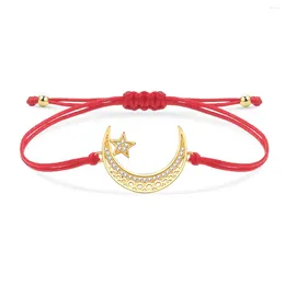 Charm Bracelets Cubic Zirconia Stone Brass Moon And Srar Red String Handmade Bracelet Women Kid 2024 Fashion Lover Jewelry Present