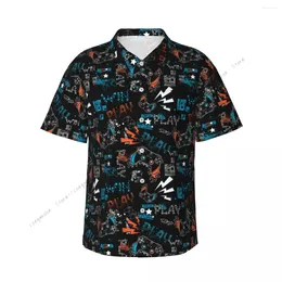 Men's Casual Shirts Shirt Colorful Video Game Short Sleeve Summer Men Turn-down Collar Button Clothing