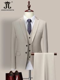 14 Colour M-6XL Jacket VestPants High-end Brand Formal Business Mens Suit Three-piece Groom Wedding Dress Solid Colour Suit 240124
