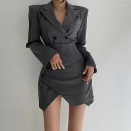 Two Piece Dress UNXX Office Lady Sexy Mini Skirts Suits Solid Casual Long Sleeve Blazers Irregular Skirt Sets Elegant Outfit Women