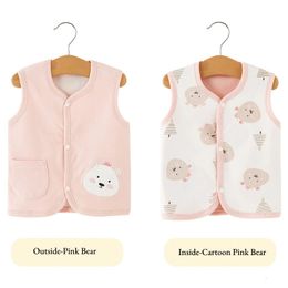 born Kids Autumn Winter Cotton Pink Vest Double Side Wear Infant Baby Boy Girl Cartoon Printed Sleeveless Cardigan Vest Tops 240130