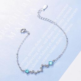 Link Bracelets Double Light Blue Crystal Ball Tiny Zirconia Charm Thin Chain Fashion Jewellery Gifts For Women