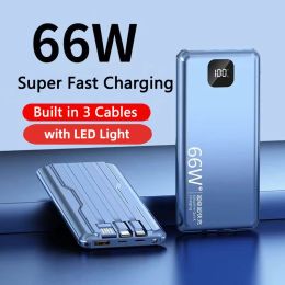 20000mAh Power Bank 66W Super Fast Charging PowerBank for iPhone 14 13 Samsung Huawei Poverbank Built in Cable Portable Charger