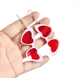 Dangle Earrings Pink Heart Glasses Acrylic Hoop Cute Irregular Love Eyeglass Epoxy Earring Valentine's Day Jewellery For Girl Women 2024