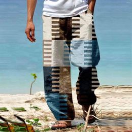 Men's Pants Trousers Summer Beach Drawstring Elastic Waist 3D Print Stripe Graphic Prints Geometry 9 10 Boy Outdoor