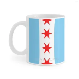 Mugs Chicago Flag White Mug Printed Funny Tea Cup Gift Personalised Coffee Basic Blue Red Stars Stripes