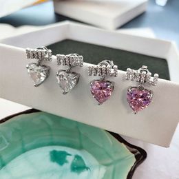 Sweet Cool Miss Miao Full Letter Hanging Pink Diamond Love Light Luxury Internet Red Wind Cute Small Fragrant Earrings