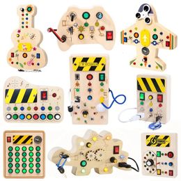 Children Busy Board Montessori Toys Wooden With Led Light Switch Control Parish Activities Sensory Games For 24 Years Old 240124