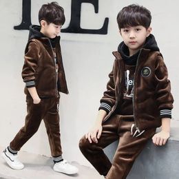 winter Boys tracksuit Autumn Toddler Teenager Clothes tiger velvet jacket Sweater Pant Children Kids 8 9 10 11 12 year 240118