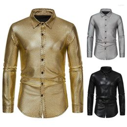 Men's Casual Shirts 2024 Spring And Autumn Fashion Leisure Trend Gold Stamping Print Long Sleeve Button Up Shirt