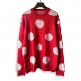 Men's Sweaters White Dots Mohair Knit Red Sweater Men Women Quality Round Neck Oversize Long Sleeved Sweatshirts