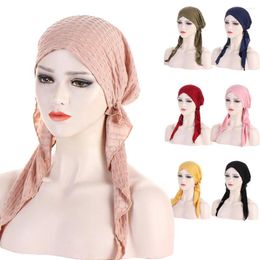 Ethnic Clothing Women Stylish Pre-Tied Turban Chemo Cap Muslim Hijab Inner Beanies Bonnet Long Tail Headscarf Hat Headwrap Caps Headwear