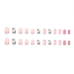 False Nails Pink Fake Square With Glitter Decor Durable & Never Splitting Comfort For Women And Girl Nail Salon