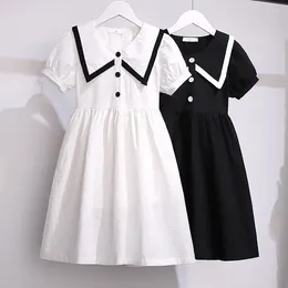 Girl Dresses Girls Dress For Summer 2024 Student Short-sleeved Cotton Cute Korean White Teen Girl's Princess Children Colthes 6-14Y