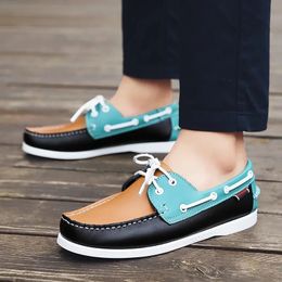 Spring Mens Round Toe Lace-up Flats Lazy Shoes Korean Edition Men Fashion Loafers Comfy Leather Casual Drive Boat Footwear 240118