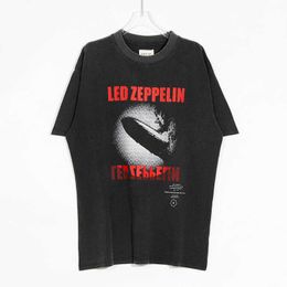 Men's T-Shirts FOG Zeppelin Airship Limited Age Water Wash Vintage Short Sleeve Fashion Brand High Street American T-shirt for Men and Women