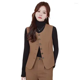 Women's Two Piece Pants Coffee Black Women O-Neck Vest And Pant 2 Set Female Work Sleeveles Suit Office Lady Formal Business Career Wear