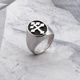 Cluster Rings Vintage 316L Stainless Steel Silver Colour Men's Classic Cross Of Lorraine Signet Ring Jewellery For Friend Gift