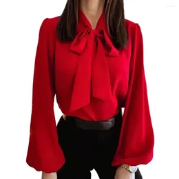 Women's Blouses Breathable Women Top Elegant Bowknot Tie Shirt Soft Solid Colour Long Sleeves Blouse For Spring Fall