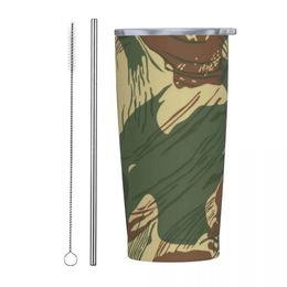 Rhodesian Brushstroke 20 Oz Tumbler Rhodesia War Camo Military Army Vacuum Insulated Travel Thermal Cup Lid Stainless Steel Mug 240122