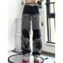 Men's Jeans High Street Hiphop Straight Leg for Men and Women Slim Cool Vibe Loose Brimmed Long Pants Trendy Brand