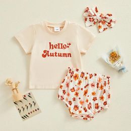 Clothing Sets Summer Born Baby Girls Cute Clothes Letter Print Short Sleeve Casual T-shirts Tops High Waist Floral Shorts Headband