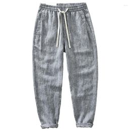 Men's Pants Japanese Yarn-dyed Linen Thin Loose Oversized Versatile Straight Leg Draped Casual