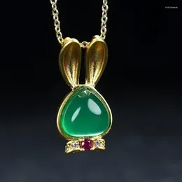 Pendants Natural Green Jade Pendant With Zircon Ruby 24k Gold Plated Copper Cute Charms Jadeite Necklace Women Fine Jewellery