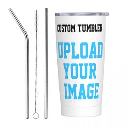 Custom Tumbler 20oz Personalised Mug Stainless Steel Double Wall Vacuum Insulated Upload Picture Cups With Straw for Cold 240122